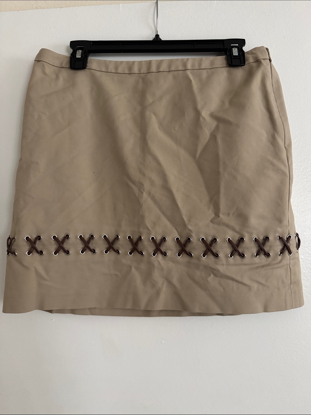 Michael Kors Khaki  Skirt with Leather Trim Detail